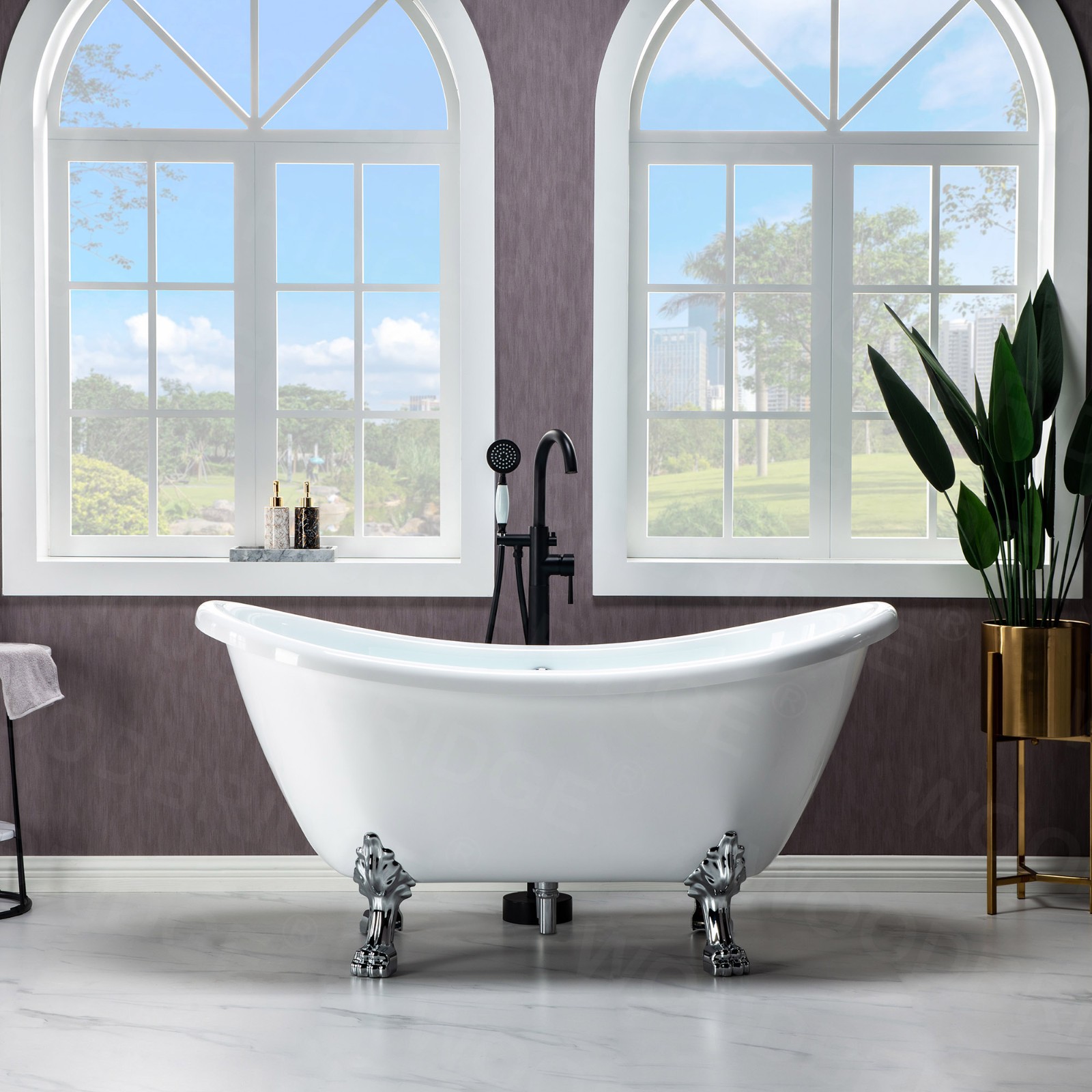 Woodbridge Heavy Duty Acrylic Double Slipper Clawfoot Bath Tub