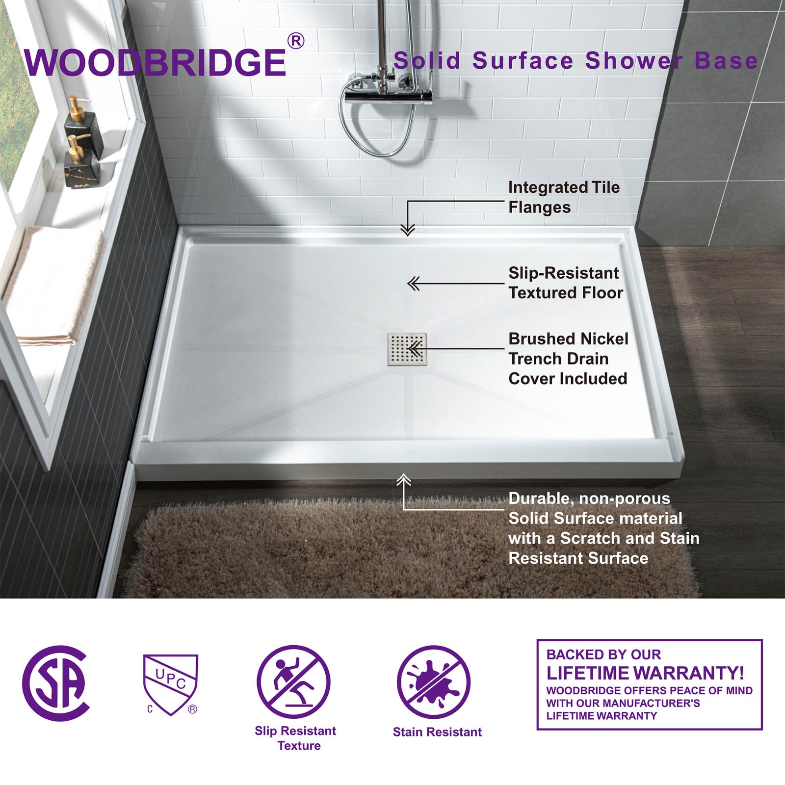 ᐅ【WOODBRIDGE SBR4836-1000C Solid Surface Shower Base With Recessed ...