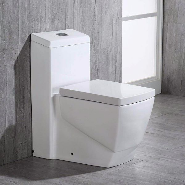  WOODBRIDGE T-0020 Dual Flush Elongated One Piece Toilet , Chair Height with Soft Closing Seat, Deluxe Square Design_10897