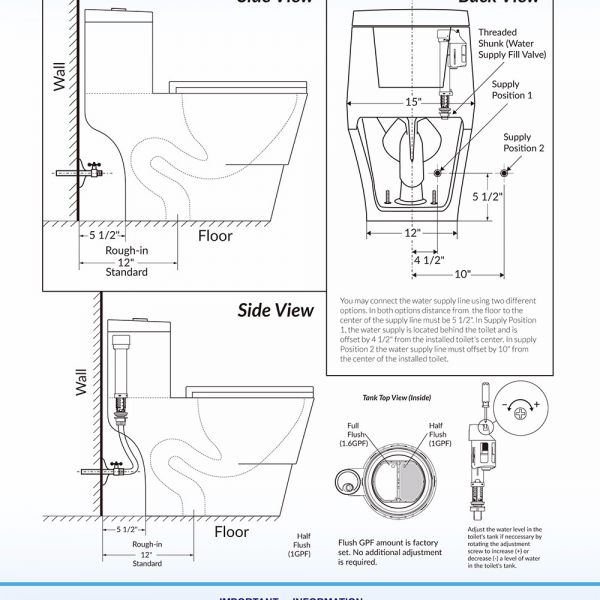  WOODBRIDGEBath T-0019, Dual Flush Elongated One Piece Toilet with Soft Closing Seat, Comfort Height, Water Sense, High-Efficiency, T-0019 Rectangle Button (2 -Pack)