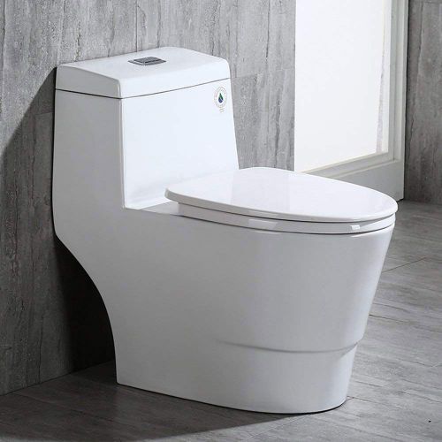 WOODBRIDGE T-0019, Dual Flush Elongated One Piece Toilet with Soft Closing Seat, Chair Height, Water Sense, High-Efficiency, T-0019 Rectangle Button