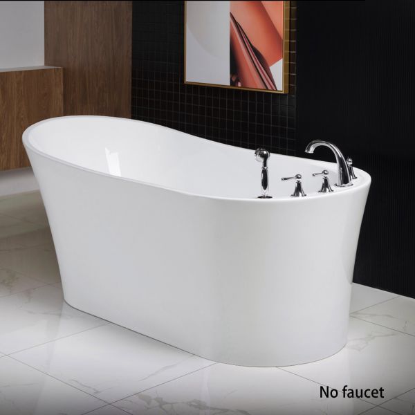 ᐅ【WOODBRIDGE 59 Acrylic Freestanding Bathtub Contemporary Soaking Tub with  Brushed Nickel Overflow and Drain,White Tub,B0014-B/N-Drain&O-WOODBRIDGE】