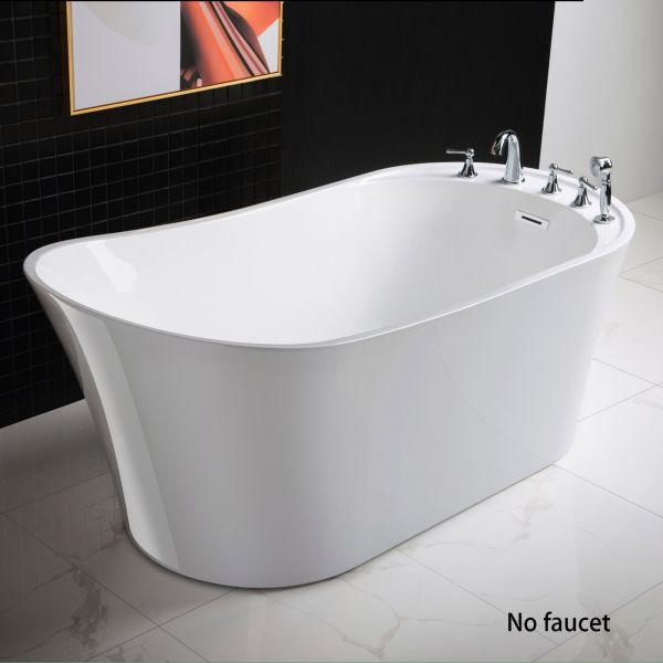 ᐅ【WOODBRIDGE 59 Acrylic Freestanding Bathtub Contemporary Soaking Tub with  Brushed Nickel Overflow and Drain,White Tub,B0014-B/N-Drain&O-WOODBRIDGE】