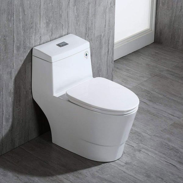  WOODBRIDGEBath T-0019, Dual Flush Elongated One Piece Toilet with Soft Closing Seat, Chair Height, Water Sense, High-Efficiency, T-0019 Rectangle Button (2 -Pack)