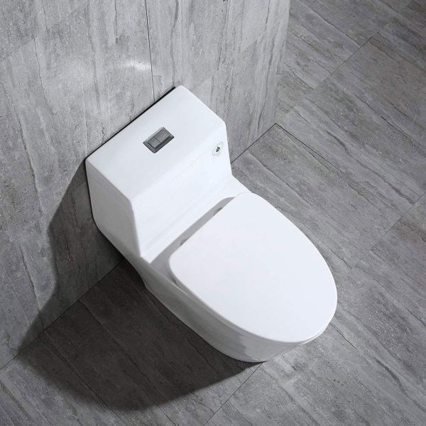  WOODBRIDGEBath T-0019, Dual Flush Elongated One Piece Toilet with Soft Closing Seat, Chair Height, Water Sense, High-Efficiency, T-0019 Rectangle Button (2 -Pack)_11210