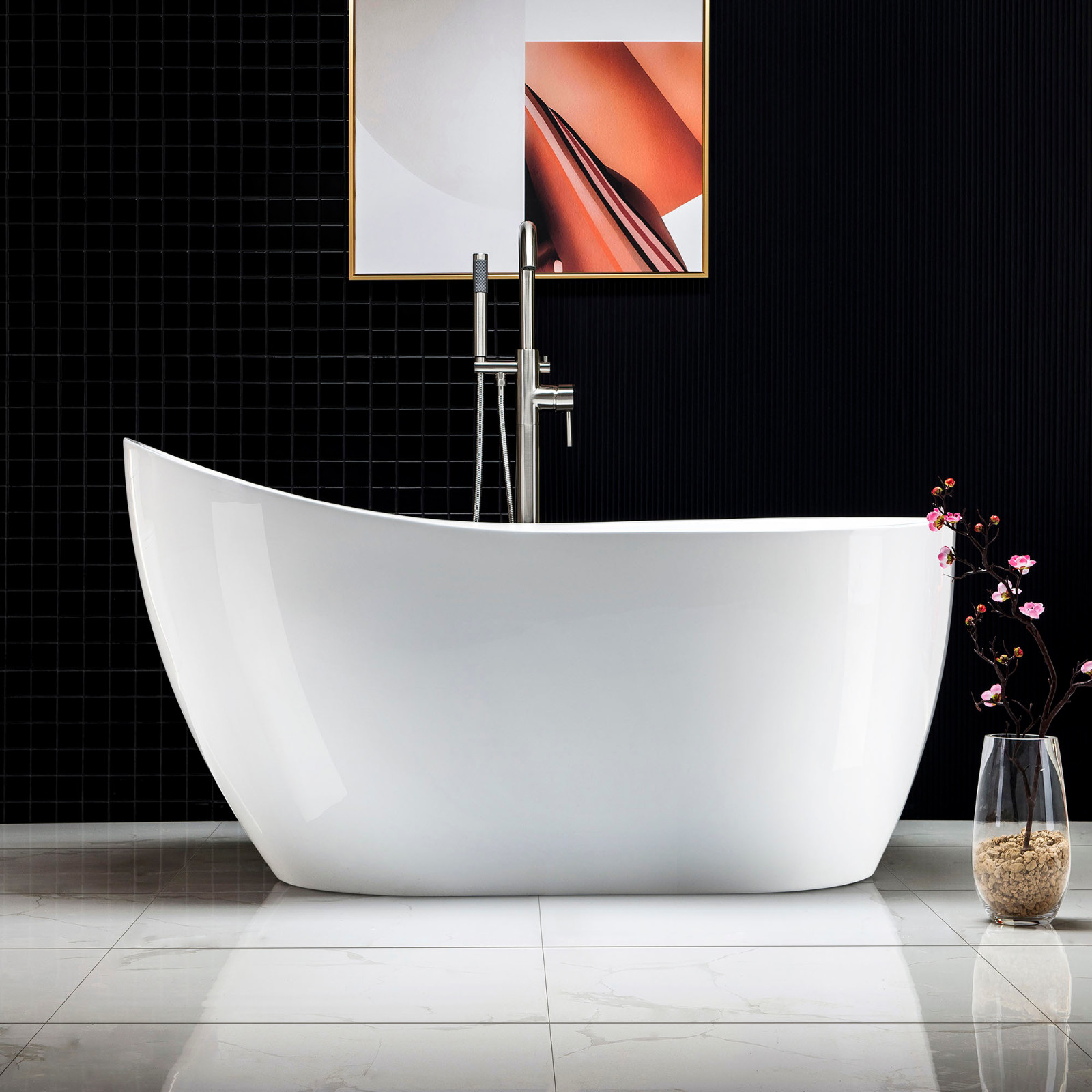 ᐅ【WOODBRIDGE 54" Acrylic Freestanding Bathtub Contemporary Soaking Tub