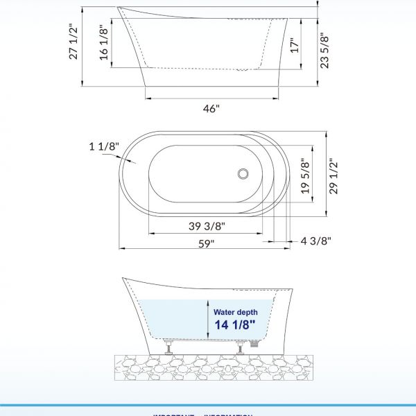 ᐅ【WOODBRIDGE 59 Acrylic Freestanding Bathtub Contemporary Soaking Tub with  Brushed Nickel Overflow and Drain,White Tub,B0014-B/N-Drain&O-WOODBRIDGE】