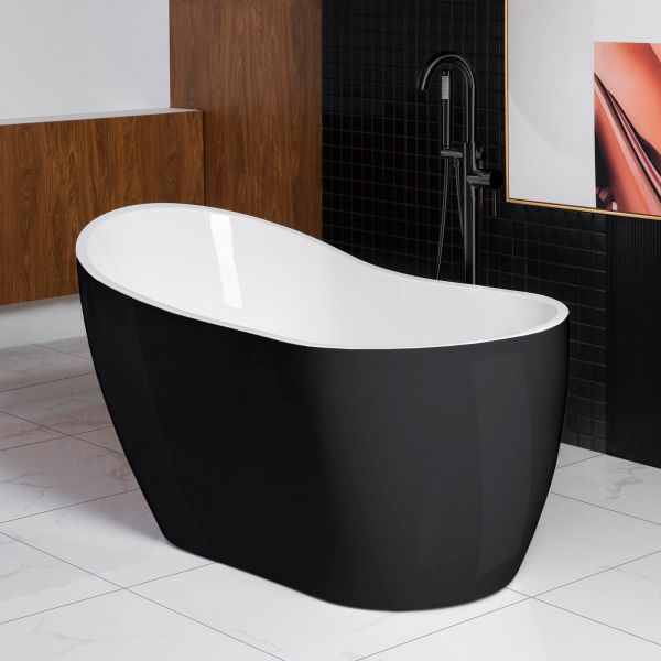 WOODBRIDGE B-1807 Acrylic Freestanding Contemporary Soaking Tub with Matte Black Overflow and Drain BTA1807-MB, 54