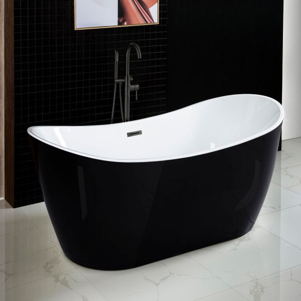 ᐅ【WOODBRIDGE 67 Contemporary Freestanding Acrylic Air Bubble Soaking  Bathtub with Matte Black and Drain B0101-MB-WOODBRIDGE】