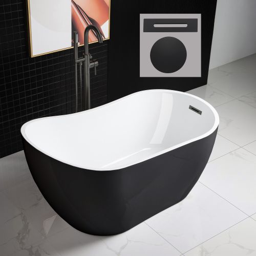 WOODBRIDGE B-1807 Acrylic Freestanding Contemporary Soaking Tub with Matte Black Overflow and Drain BTA1807-MB, 54