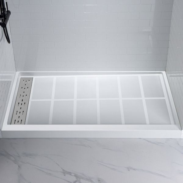 WOODBRIDGE 36 in. L x 36 in. W Alcove Solid Surface Shower Pan