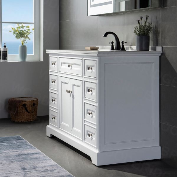 ᐅ【WOODBRIDGE London 48" inch Solid Wood Bathroom Vanity with White