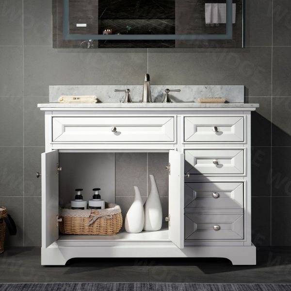 ᐅ【WOODBRIDGE London 42" Solid Wood Bathroom Vanity with authentic Italian Carrara Marble top 4