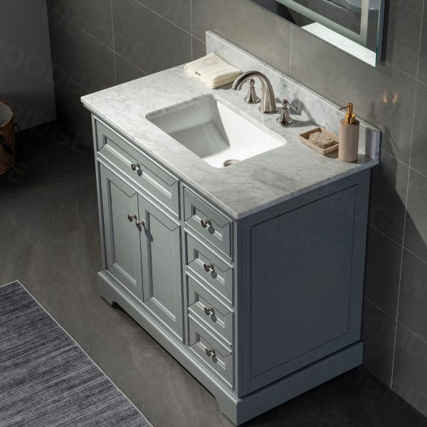 Wonline 36 inch Bathroom Vanity Cabinet Satin Nickel Hardware Vanity Set Gray 2 Soft Closing Doors and 5 Full Extension Drawers Vanity Only, Size