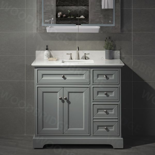 Wonline 36 inch Bathroom Vanity Cabinet Satin Nickel Hardware Vanity Set Gray 2 Soft Closing Doors and 5 Full Extension Drawers Vanity Only, Size