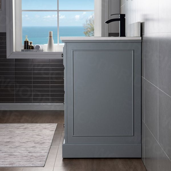 ᐅ【WOODBRIDGE London 60Bathroom Vanity with Engineered Marble White Carrara  Color top 8 faucet holes, Double Rectangle Undermount Sinks, 4 Soft Closing  Doors and 3 full Extension Dovetail Drawers