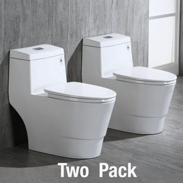  WOODBRIDGEBath T-0019, Dual Flush Elongated One Piece Toilet with Soft Closing Seat, Chair Height, Water Sense, High-Efficiency, T-0019 Rectangle Button (2 -Pack)_11202