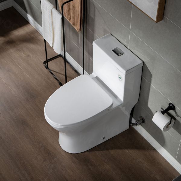  WOODBRIDGE Moder Design, Elongated One piece Toilet Dual flush 1.0/1.6 GPF,with Soft Closing Seat, white, T-0032(2 -Pack)_6485