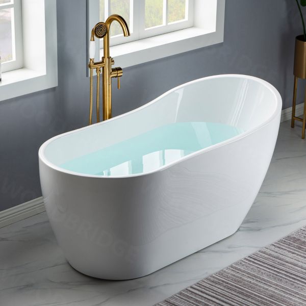 Modern 59 in. Acrylic Soaking SPA Tub Stand Alone Freestanding Bathtub in  White Soaker Tubs