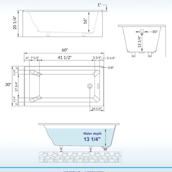 ᐅ【WOODBRIDGE 60Inch Contemporary Alcove Acrylic Bathtub with Right