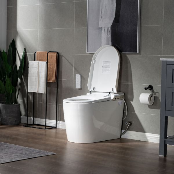  WOODBRIDGE B0980S Intelligent Smart Toilet, Massage Washing, Open & Close, Auto Flush,Heated Integrated Multi Function Remote Control, with Advance Bidet and Soft Closing Seat, White