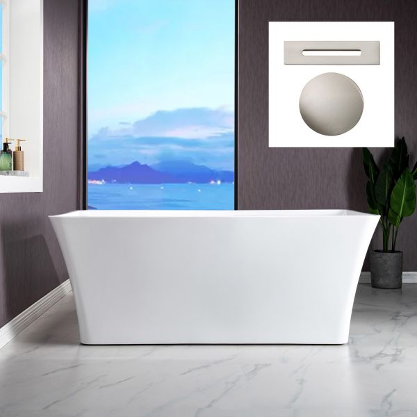 Modern 59 in. Acrylic Soaking SPA Tub Stand Alone Freestanding Bathtub in  White Soaker Tubs