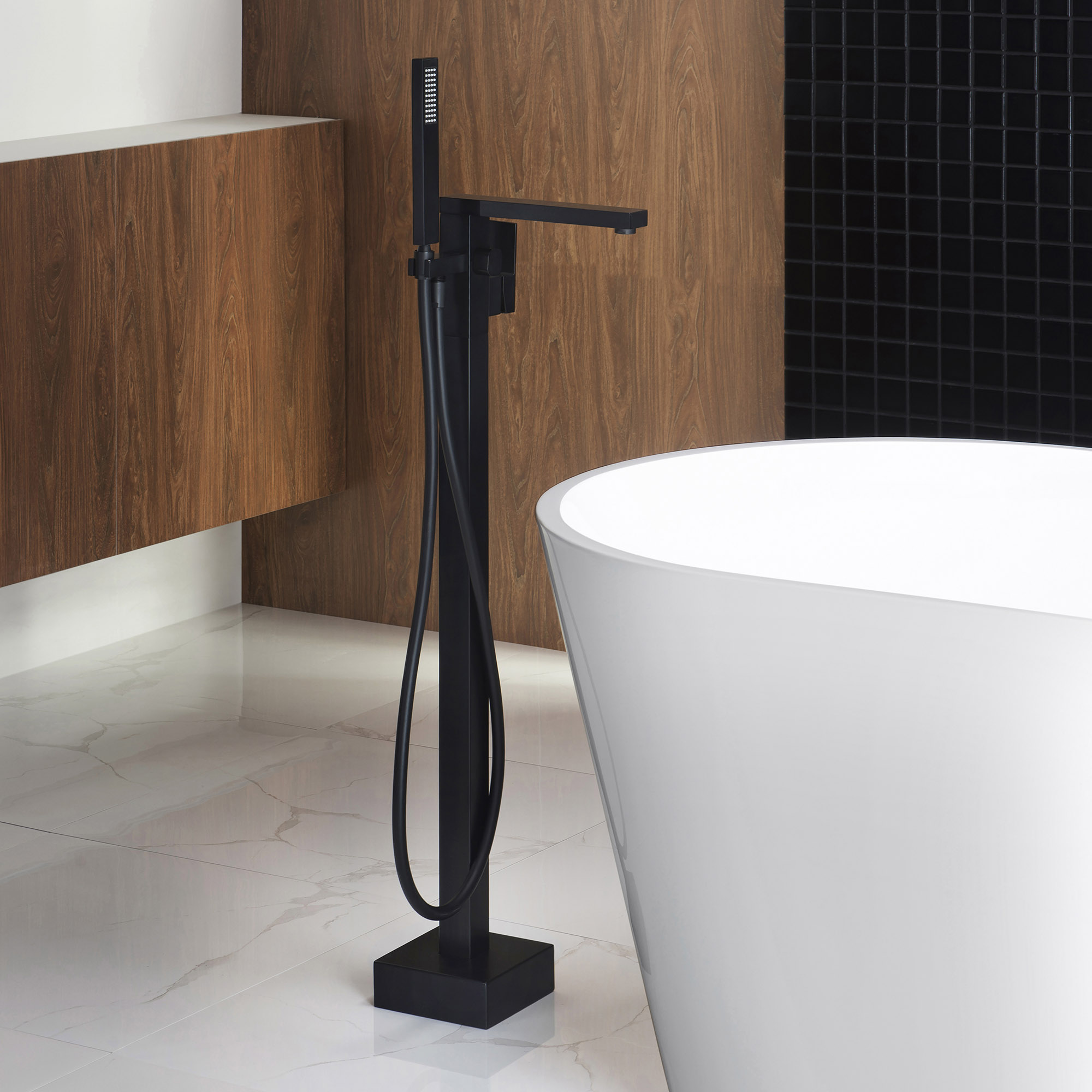 【woodbridge F0009bl Contemporary Single Handle Floor Mount Freestanding Tub Filler Faucet With 8396