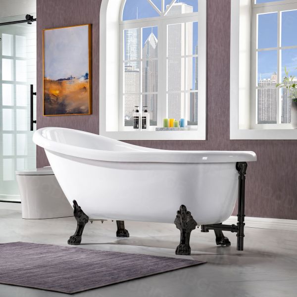 67 Harrier Acrylic Clawfoot Tub - Grey Exterior with Brushed Brass Fe