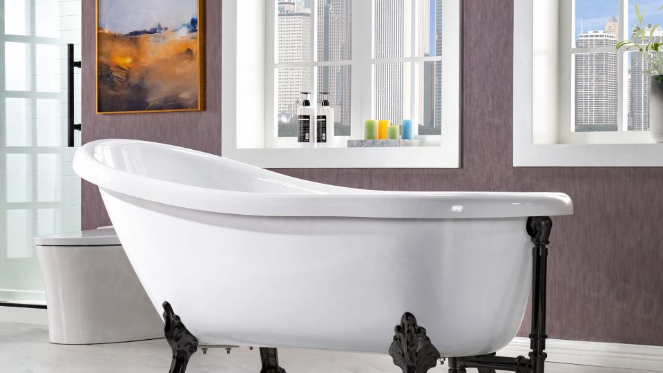 67 Harrier Acrylic Clawfoot Tub - Grey Exterior with Brushed Brass Fe