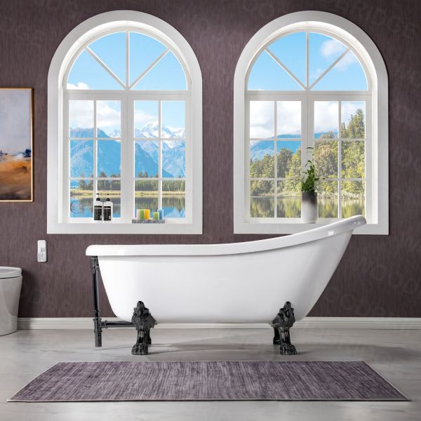 67 Harrier Acrylic Clawfoot Tub - Grey Exterior with Brushed Brass Fe