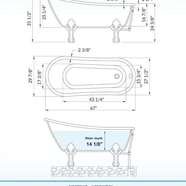 Standard clawfoot on sale tub dimensions