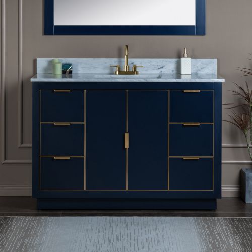 Vanity Art 12 Narrow Bathroom Side Storage Cabinet with Engineered Marble Top - Blue