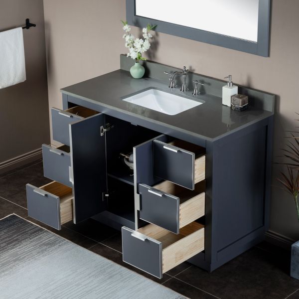 ᐅ【WOODBRIDGE Venice 36x21x33 Solid Wood Bath Vanities Side Cabinet in  Navy Blue and Gold Trim and Carrara Marble Vanity Top Cabinet with 3  Pre-Drilled Holes for 4-inches Centerset Faucet.-WOODBRIDGE】