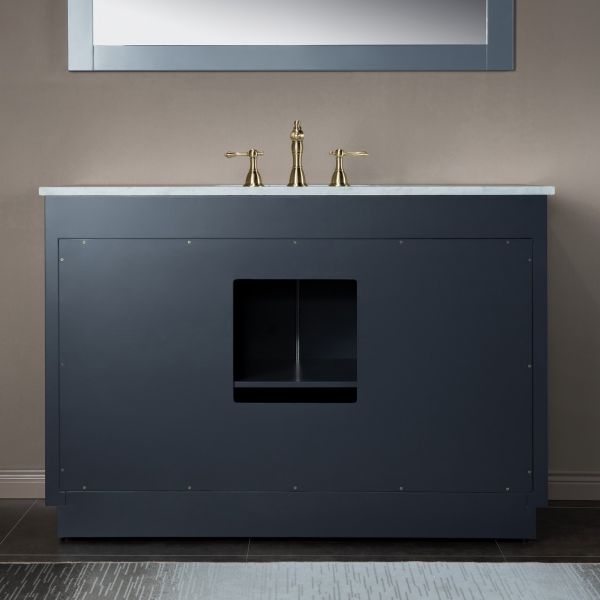 ᐅ【WOODBRIDGE Venice 36x21x33 Solid Wood Bath Vanities Side Cabinet in  Navy Blue and Gold Trim and Carrara Marble Vanity Top Cabinet with 3  Pre-Drilled Holes for 4-inches Centerset Faucet.-WOODBRIDGE】