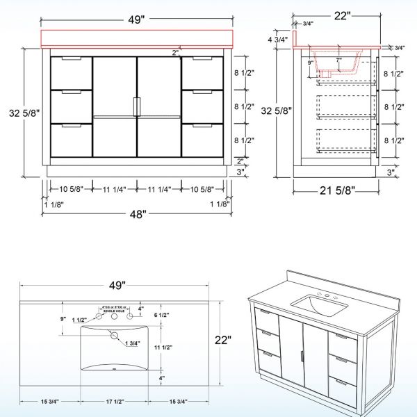 ᐅ【WOODBRIDGE Venice 48x21x33 Solid Wood Bath Vanities Side Cabinet in  White and Gold Trim and Carrara Marble Vanity Top Cabinet with Pre-Drilled  Hole for Single Hole Faucet.-WOODBRIDGE】