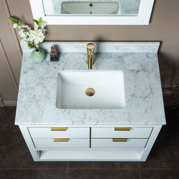 WONLINE 36 In. bathroom vanity set 36-in White Single Sink Bathroom Vanity  with White Wood Top (Mirror and Faucet Included) in the Bathroom Vanities  with Tops department at