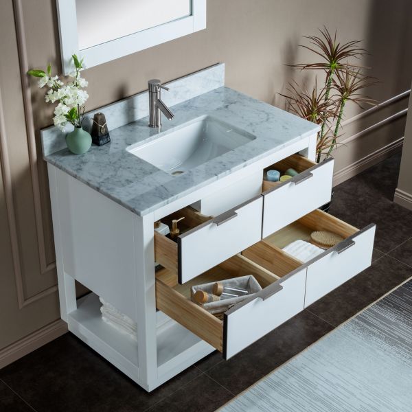 WONLINE 36 In. bathroom vanity set 36-in White Single Sink Bathroom Vanity  with White Wood Top (Mirror and Faucet Included) in the Bathroom Vanities  with Tops department at