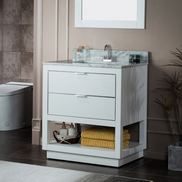 30 Bathroom Vanity with Single Sink Combo Cabinet Undermount Sink,Bathroom Storage Cabinet,Solid Wood Frame - Grey