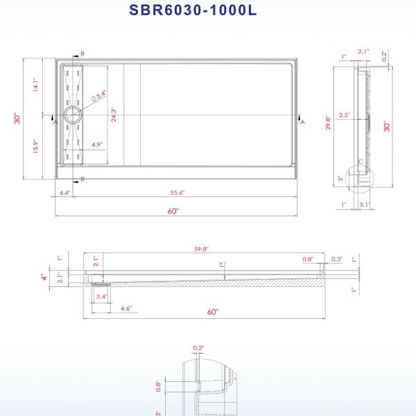 ᐅ【WOODBRIDGE SBR6034-1000C Solid Surface Shower Base with