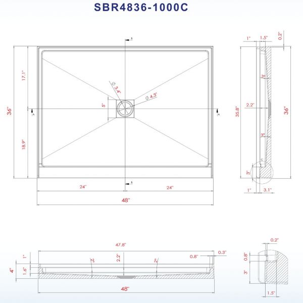 ᐅ【WOODBRIDGE SBR4836-1000C-MB SolidSurface Shower Base With Recessed ...