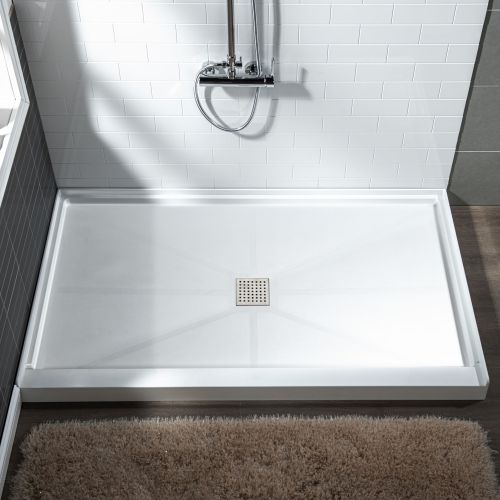 WOODBRIDGE SBR4836-1000C Solid Surface Shower Base with Recessed Trench Side Including Stainless Steel Linear Cover, 48
