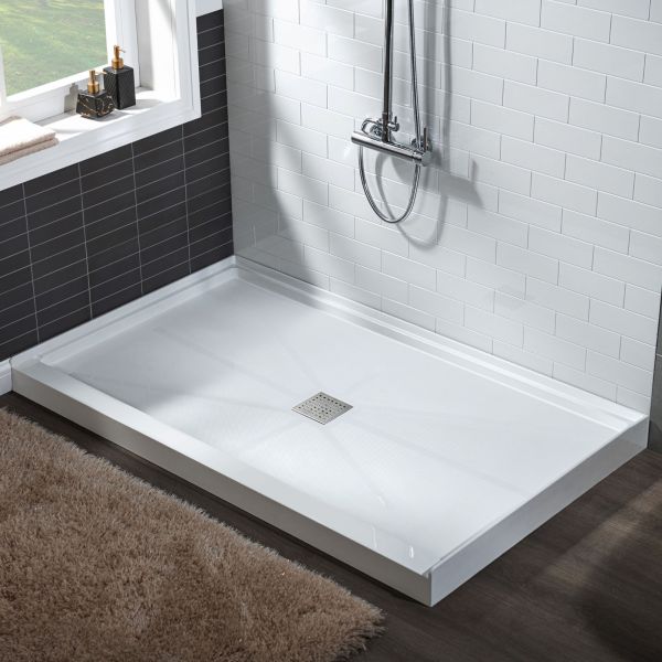 ᐅ【WOODBRIDGE SBR6032-1000L Solid Surface Shower Base with Recessed Trench  Side Including Stainless Steel Linear Cover, 60 L x 32 W x 4 H, Left  Drain White Color-WOODBRIDGE】