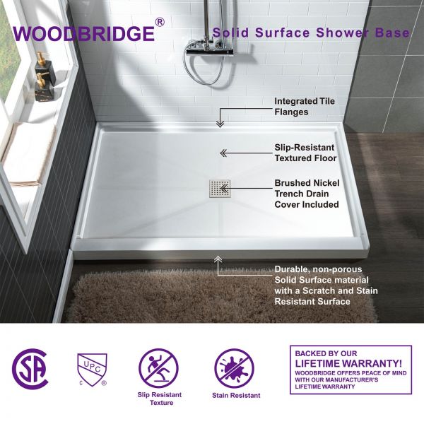 ᐅ【WOODBRIDGE SBR6032-1000L Solid Surface Shower Base with