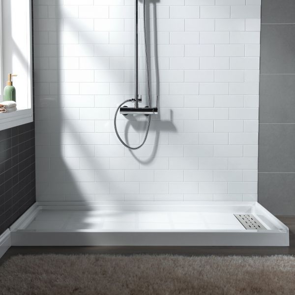  WOODBRIDGE SBR6034-1000R Solid Surface Shower Base with Recessed Trench Side Including Stainless Steel Linear Cover, 60