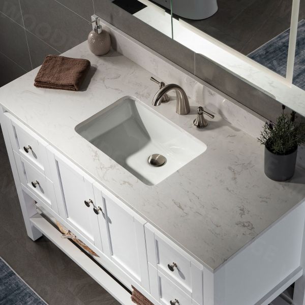 Dropship 49''x22 Bathroom Stone Vanity Top Engineered Stone Carrara White  Marble Color With Rectangle Undermount Ceramic Sink And 3 Faucet Hole With Back  Splash . to Sell Online at a Lower Price