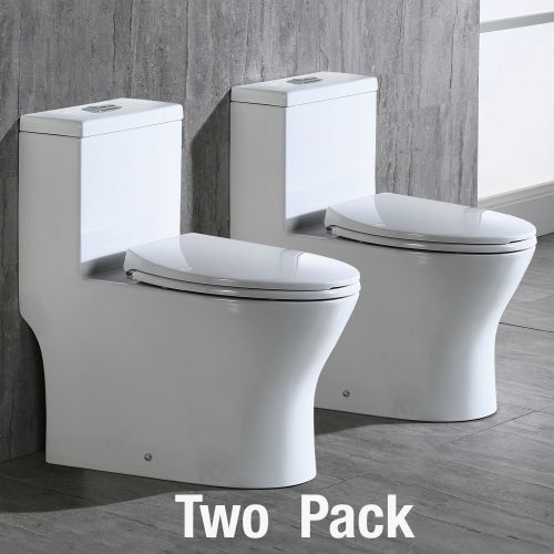 WOODBRIDGE Moder Design, Elongated One piece Toilet Dual flush 1.0/1.6 GPF,with Soft Closing Seat, white, T-0032(2 -Pack)
