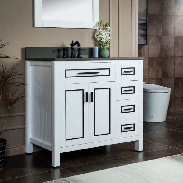ᐅ【WOODBRIDGE Milan 37 Floor Mounted Single Basin Vanity Set with Solid  Wood Cabinet in White, and Carrara White Marble Vanity Top with  Pre-installed Undermount Rectangle Bathroom Sink in White, Pre-Drilled  3-Hole for