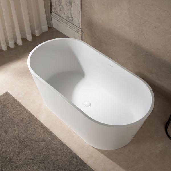 WOODBRIDGE 59 in. x 29 in. Luxury Contemporary Solid Surface Freestanding Bathtub in Matte White