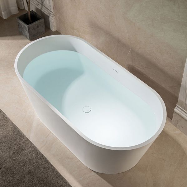  WOODBRIDGE 59 in. x 29 in. Luxury Contemporary Solid Surface Freestanding Bathtub in Matte White_649