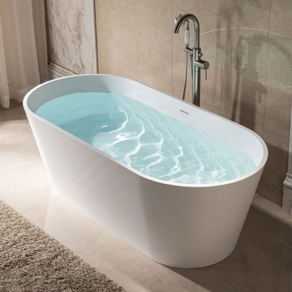 WOODBRIDGE 67 in. x 31.375 in. Luxury Contemporary Solid Surface Freestanding Bathtub in Matte White